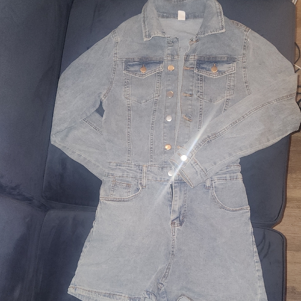 Women's Denim Jean Shorts/Romper - Picture 2 of 5